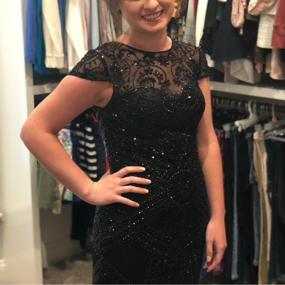 Black sparkle short sleeve prom dress. Worn once. Good condition. - Picture 3 of 3